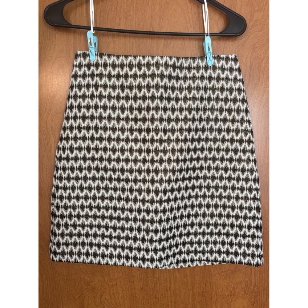 LOFT Petites Black White Gold Metallic Geometric Ikat Mini Skirt Size 2P